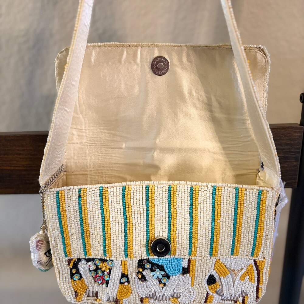 Beaded Cat Shoulder Bag in Cream and Multicolor - Picture 5 of 8